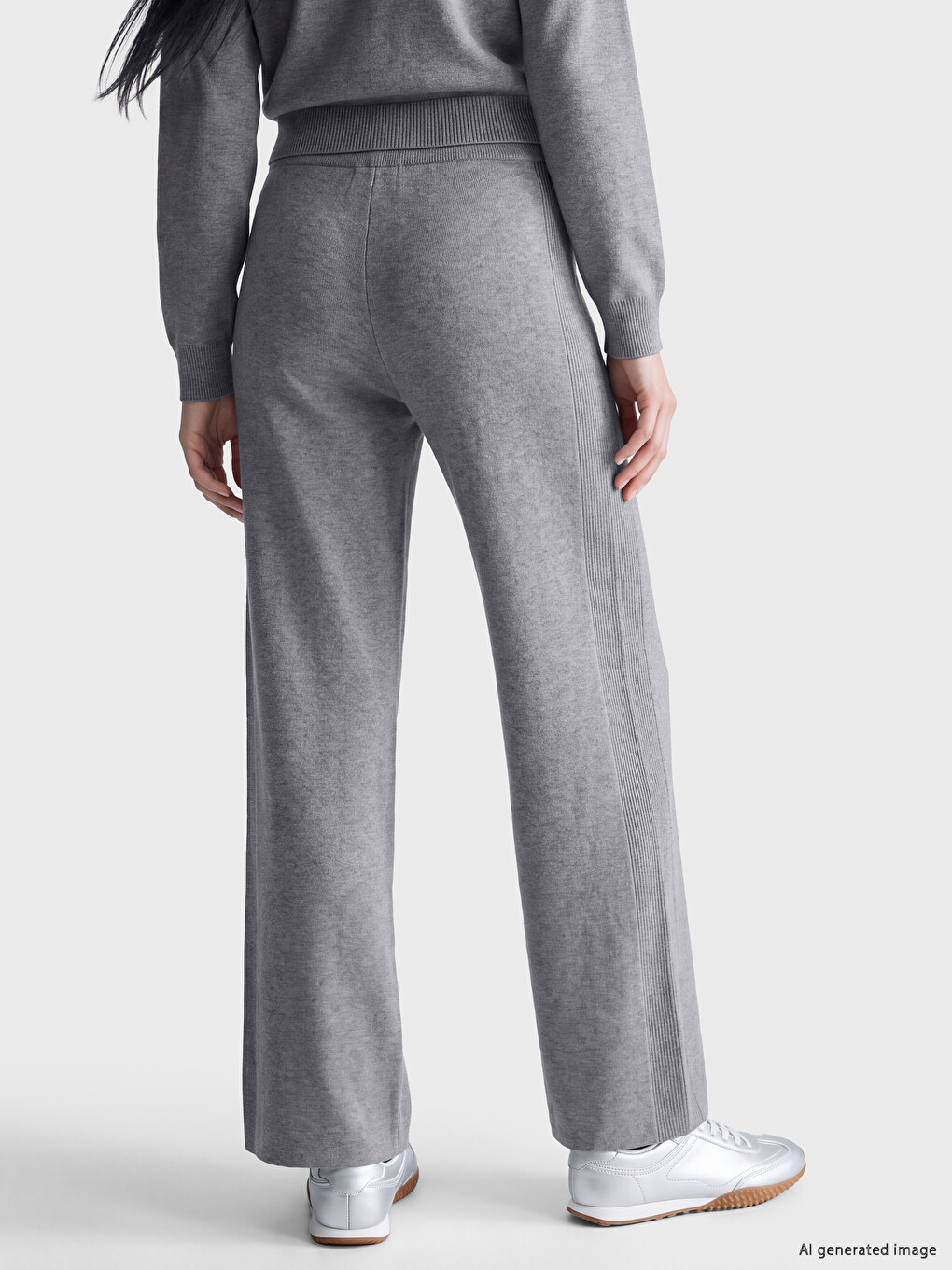 Gri Beli Lastikli Kadın Triko Pantolon-2