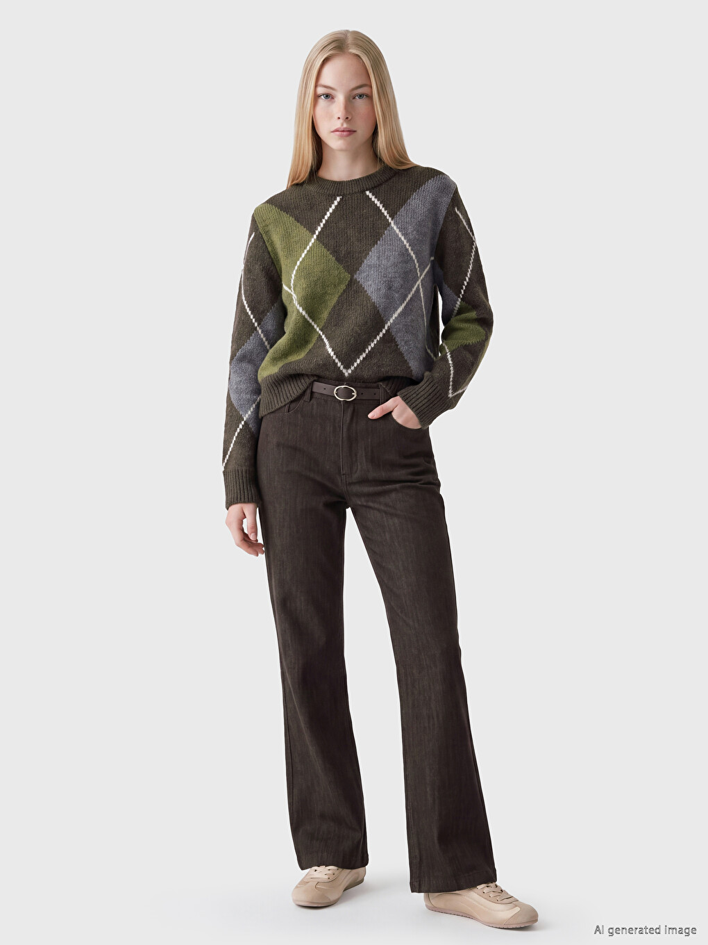 Argyle Patterned Women's Knitwear Sweater