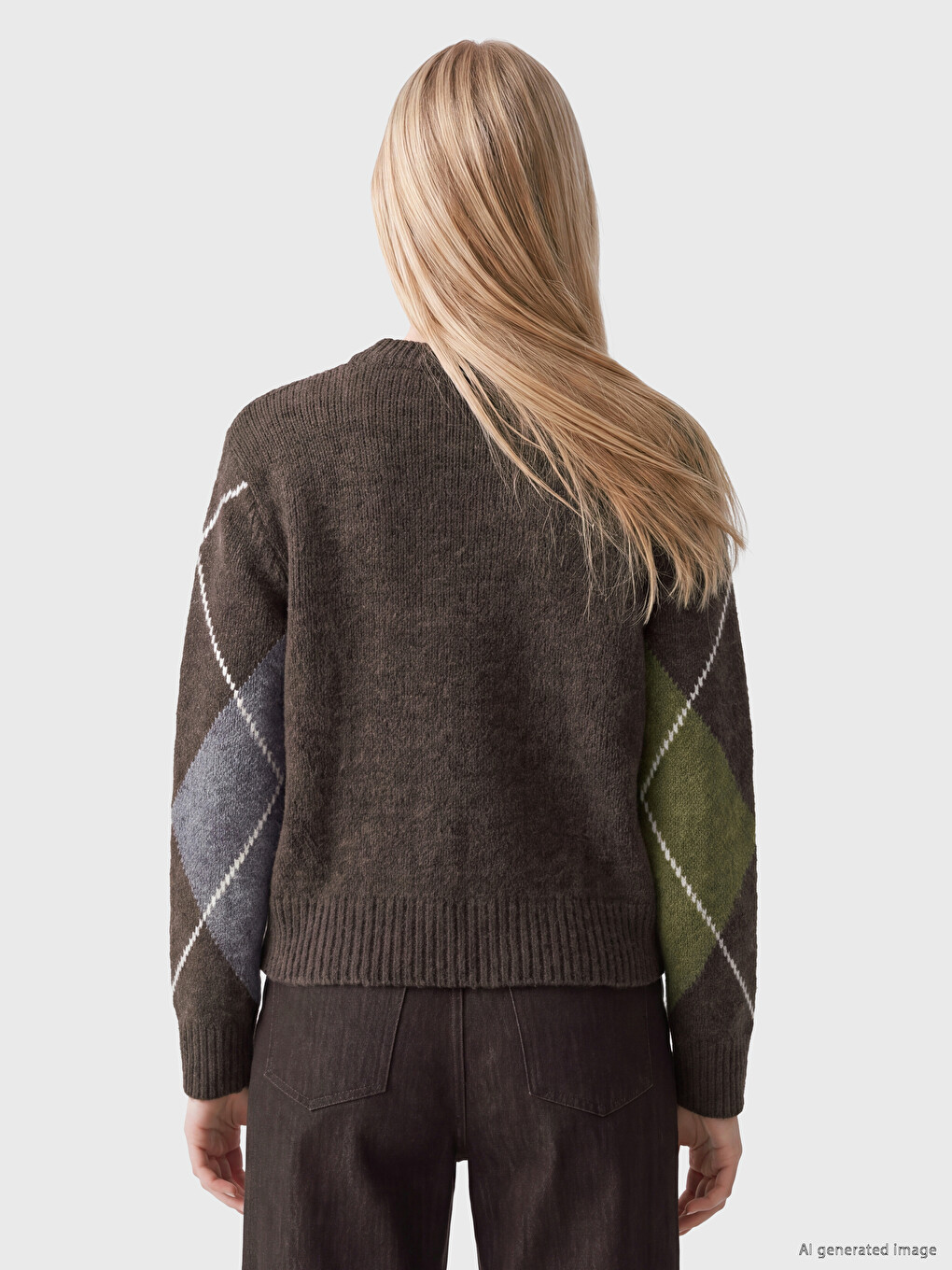 Argyle Patterned Women's Knitwear Sweater-3
