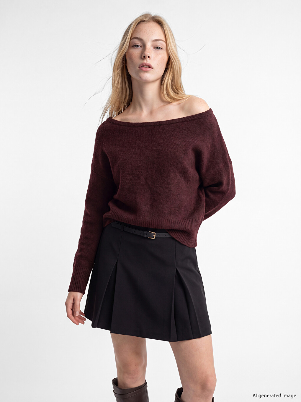 Slash Neck Women's Knitwear Sweater