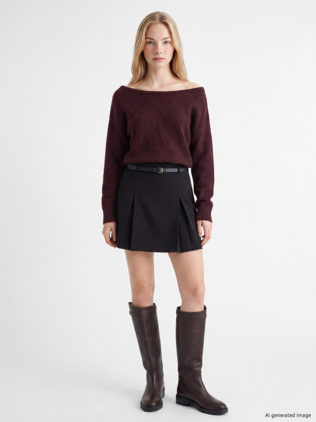 Slash Neck Women's Knitwear Sweater-1