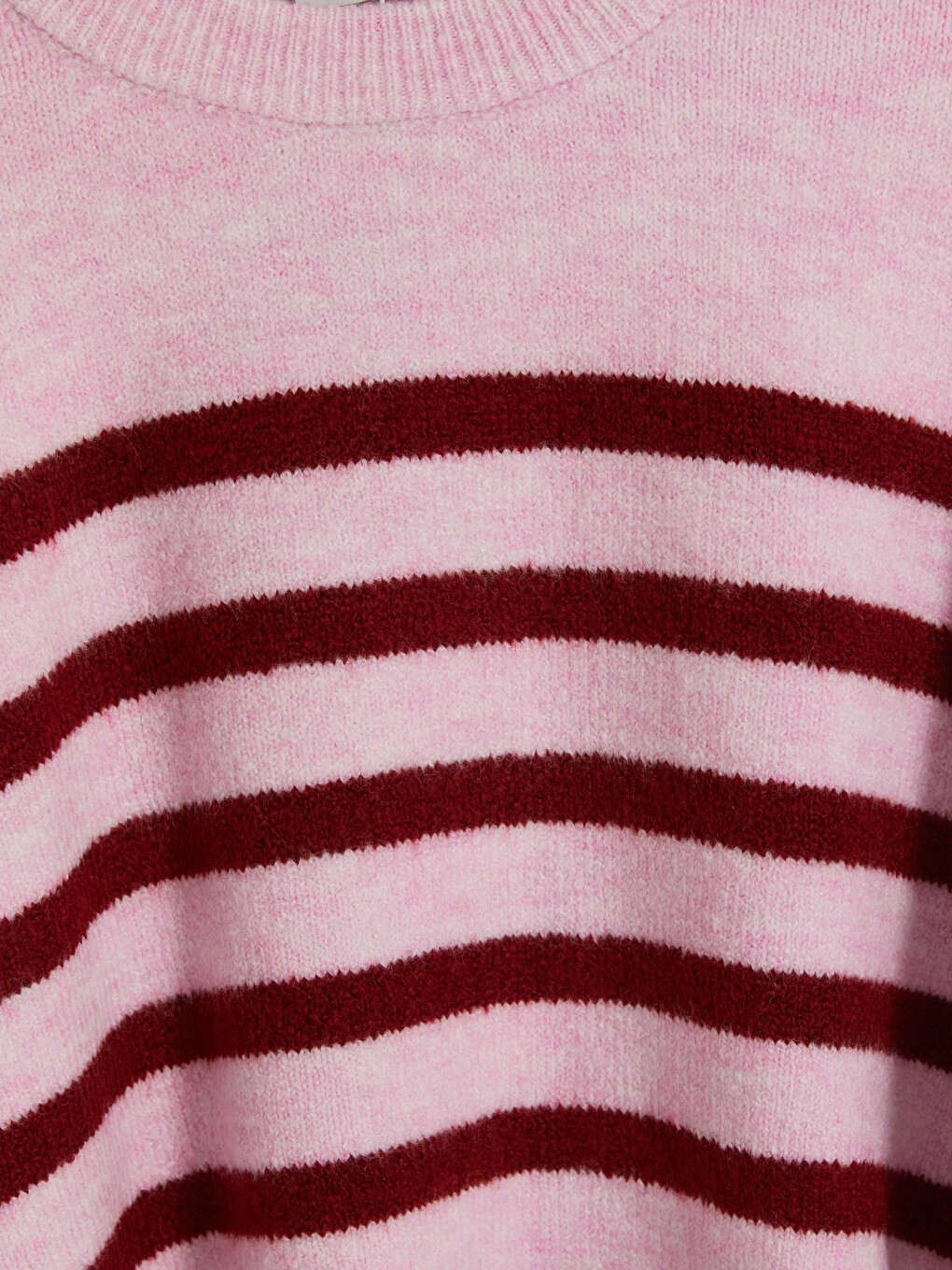 Pembe Çizgili Oversize Kadın Triko Kazak-1