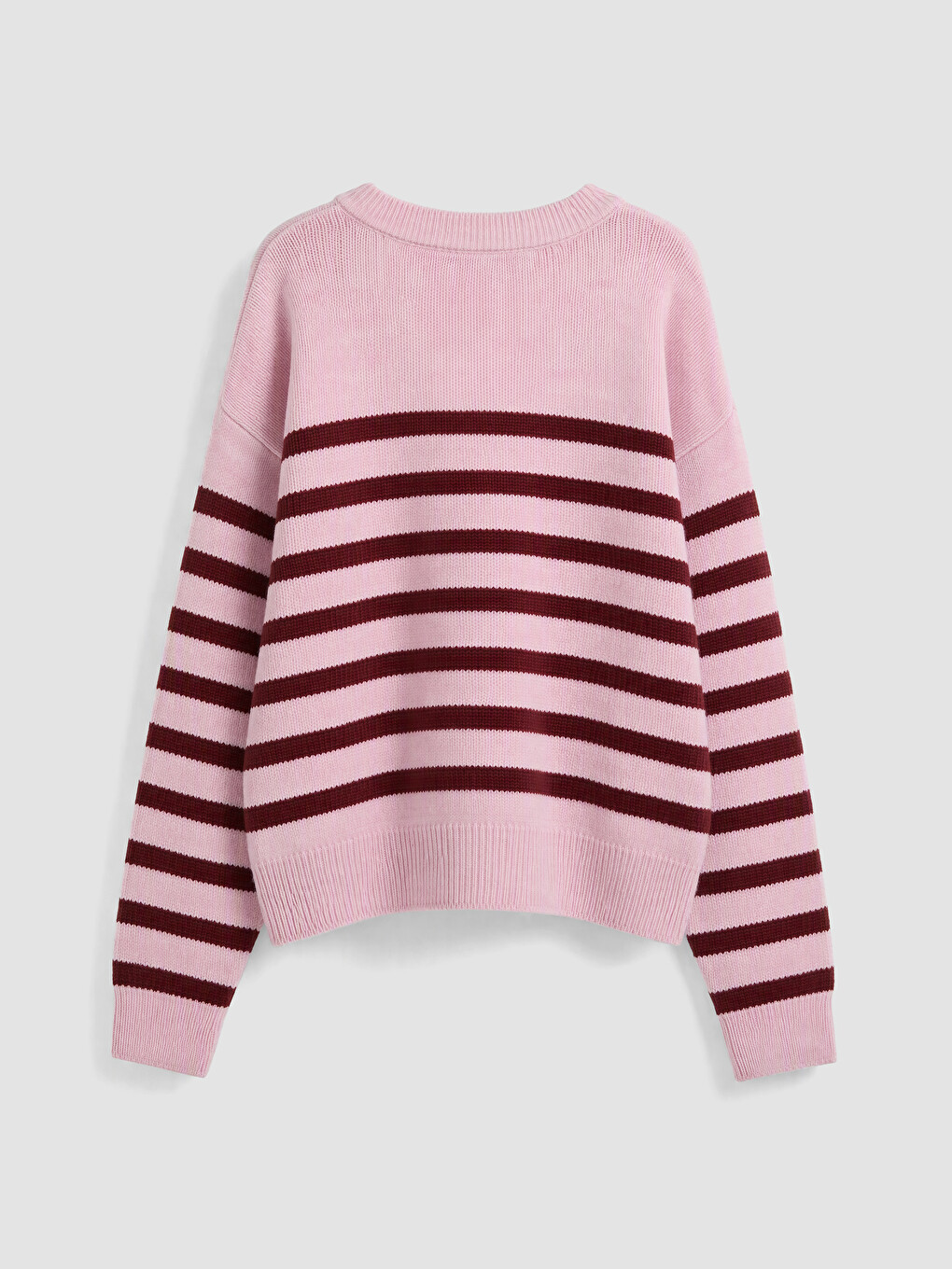 Pembe Çizgili Oversize Kadın Triko Kazak-2
