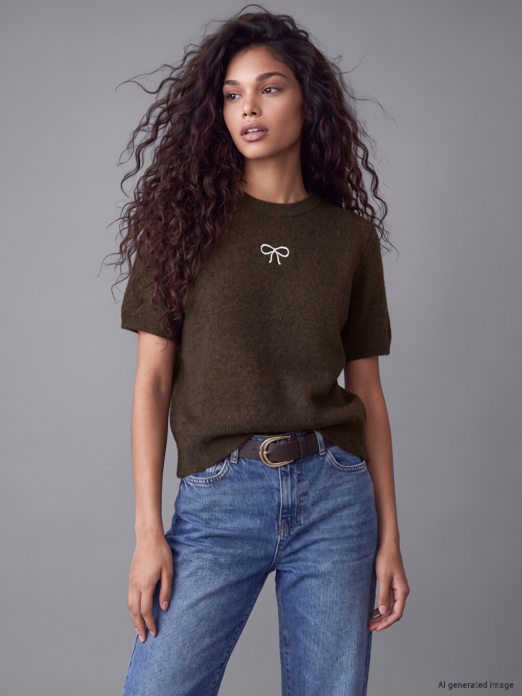 Crew Neck Bow Embroidered Women's Knitwear Sweater