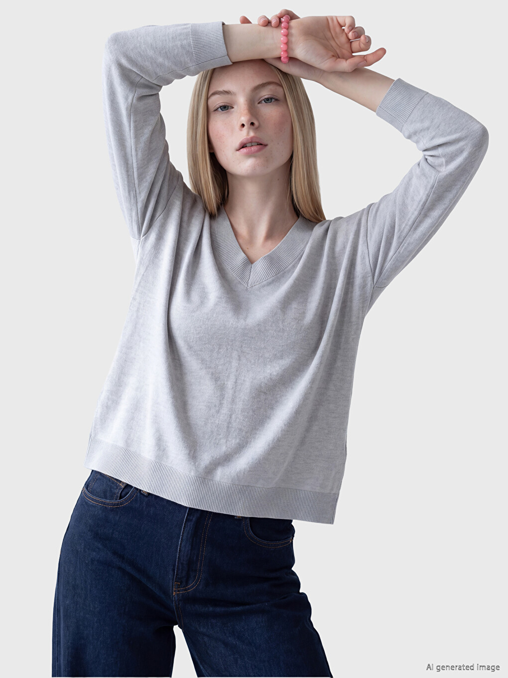 V Neck Oversize Women's Knitwear Sweater-1
