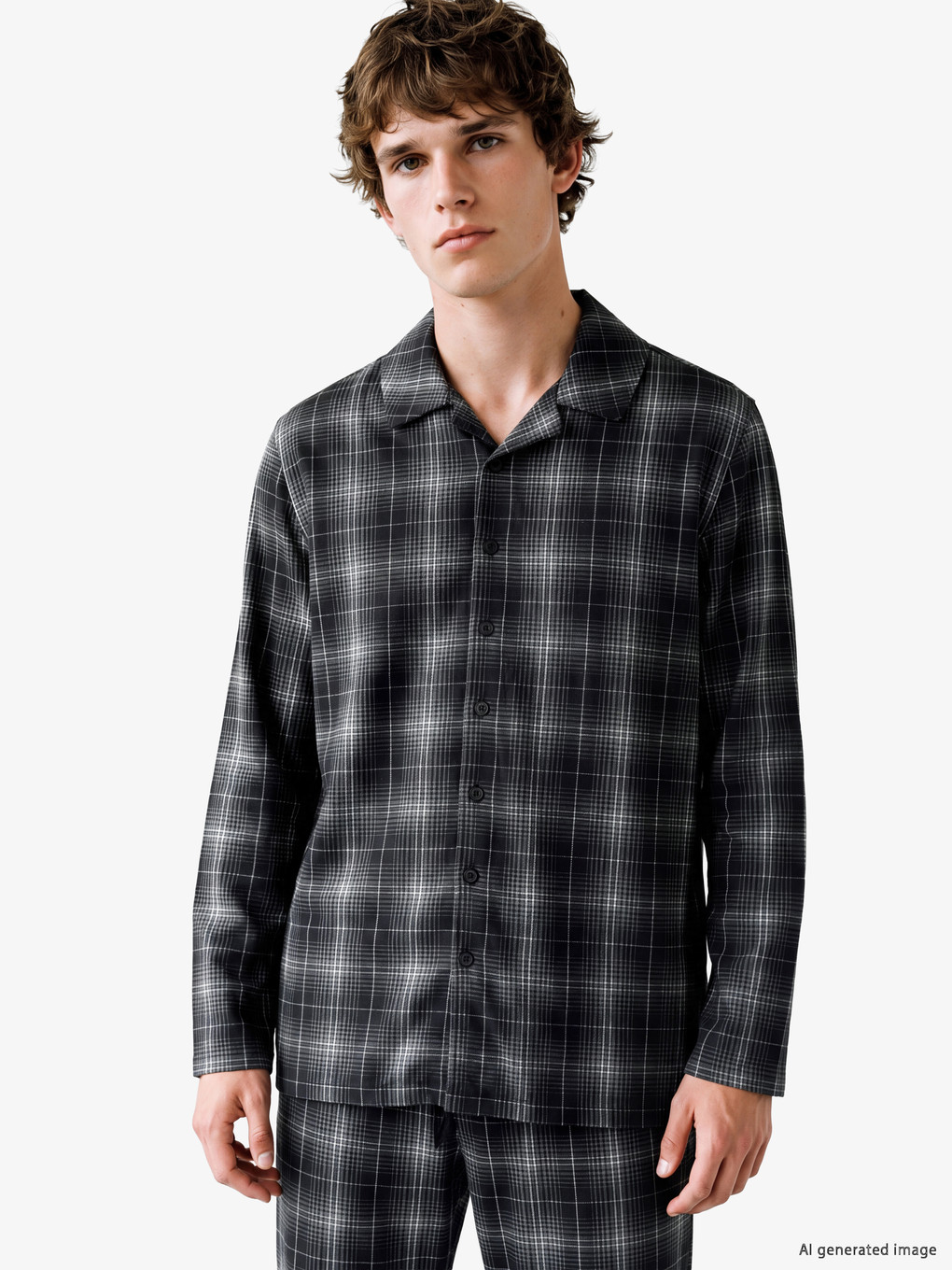 Antrasit Regular Fit Ekose Erkek Pijama Takımı-1