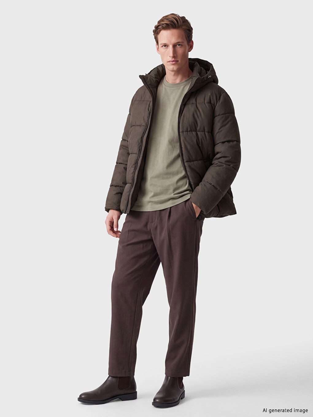 Regular Fit Hooded Men's Puffer Coat-1