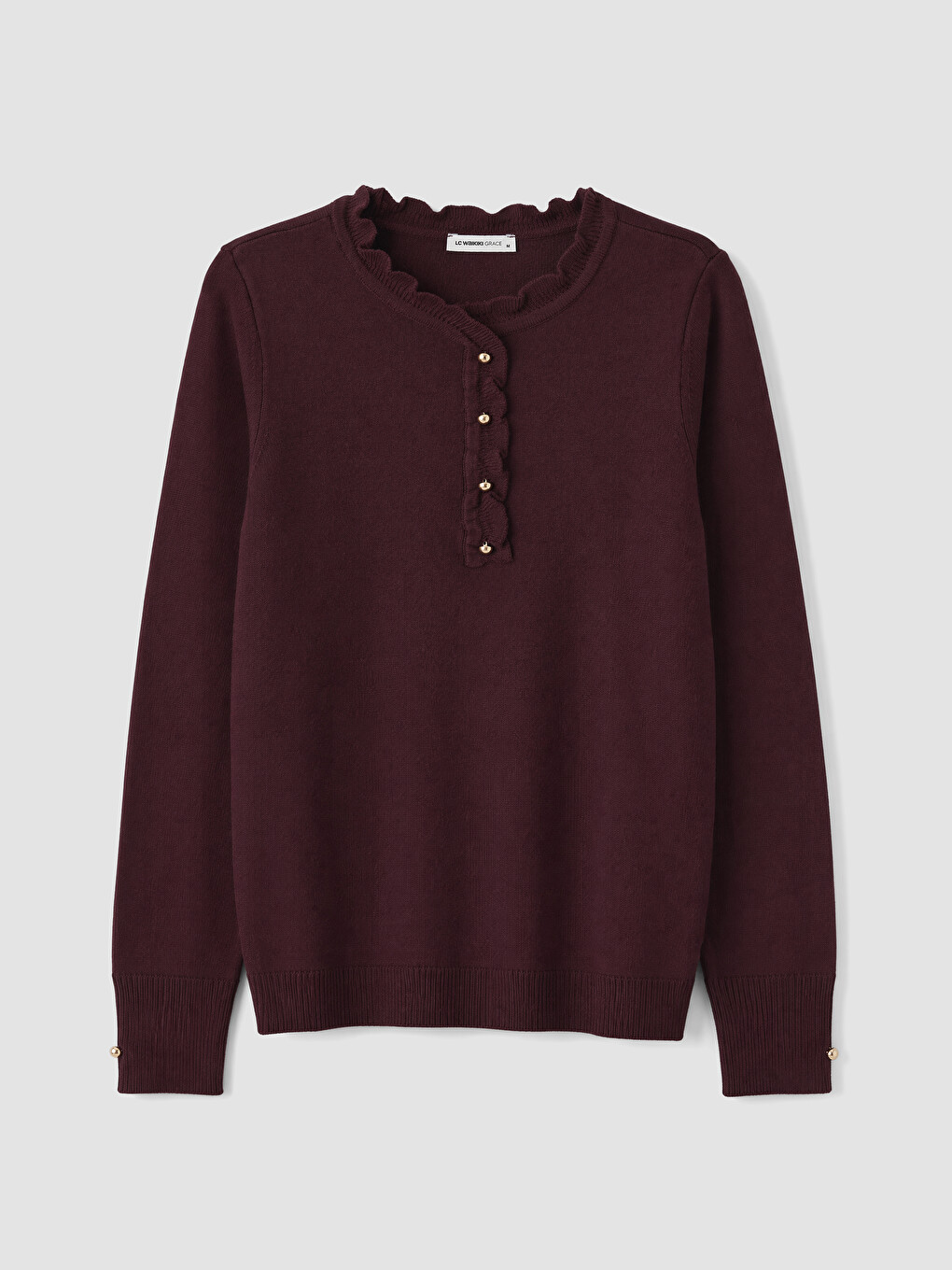 Ruffled Crew Neck Women's Knitwear Sweater