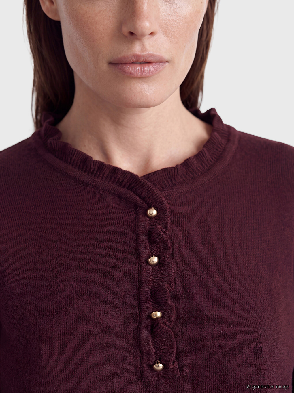 Ruffled Crew Neck Women's Knitwear Sweater-2