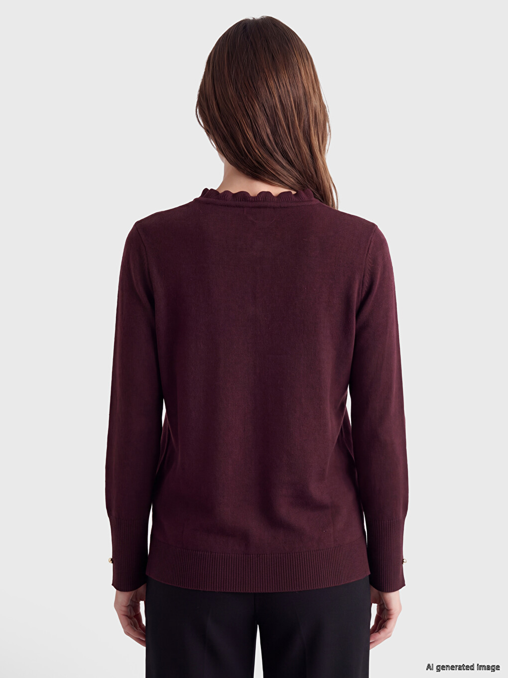 Ruffled Crew Neck Women's Knitwear Sweater-3