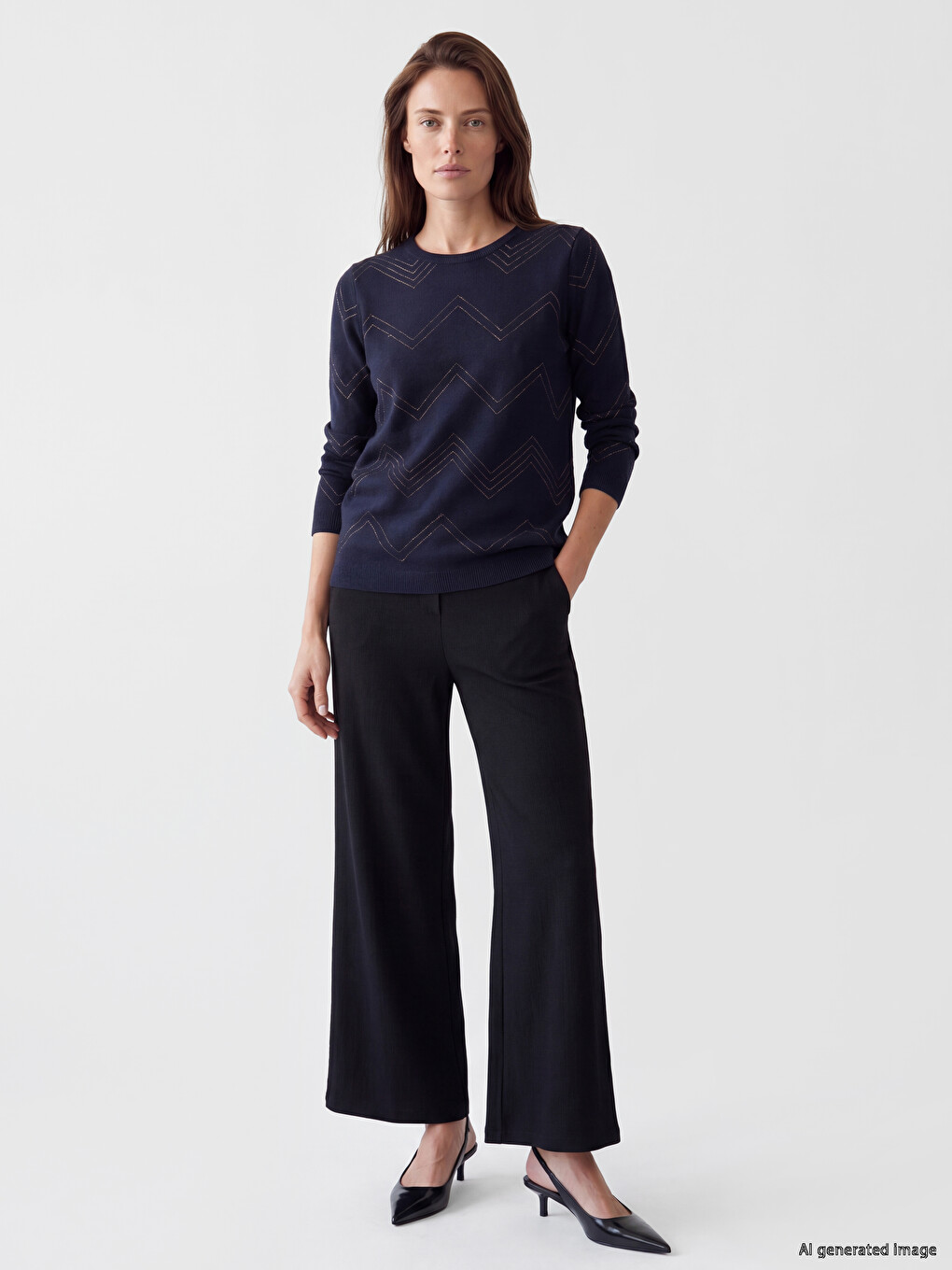 Crew Neck Patterned Women's Knitwear Sweater-1