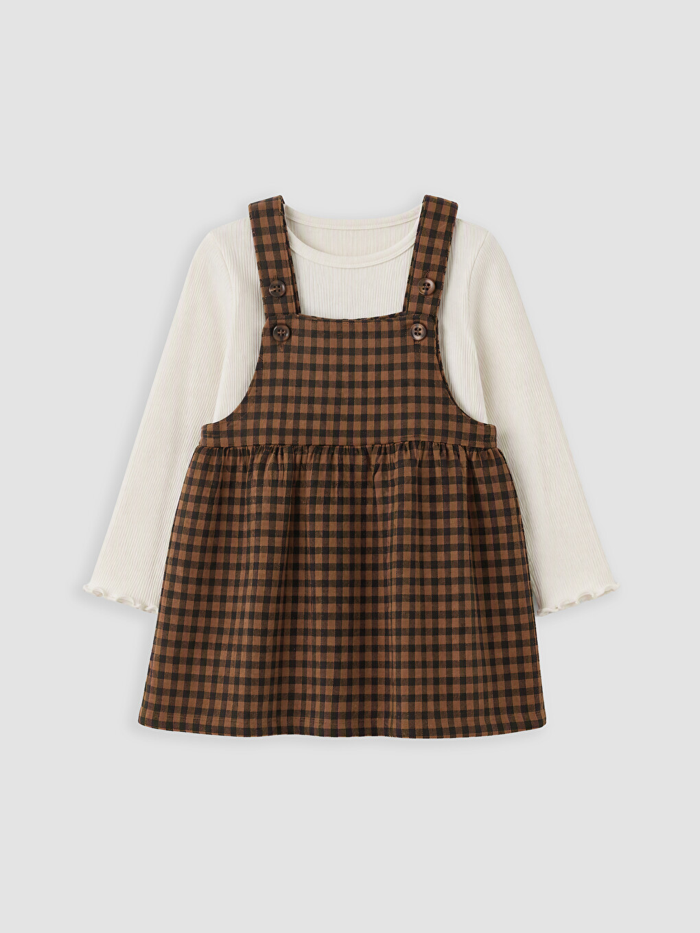 Kahverengi Kız Bebek Gabardin Elbise Ve Bluz