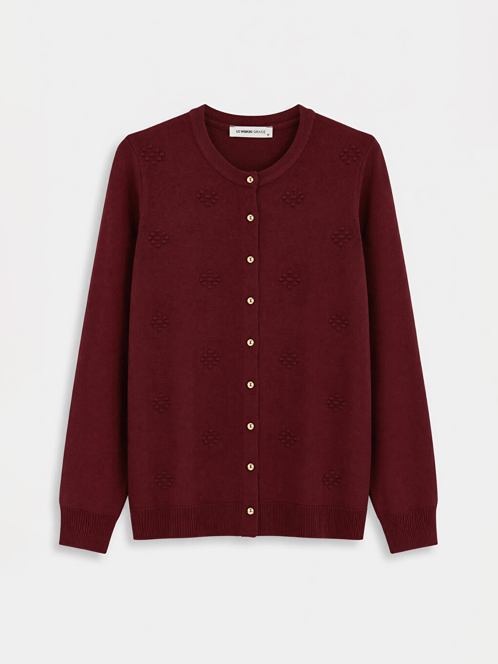 Crew Neck Embossed Patterned Women's Knitwear Cardigan-4