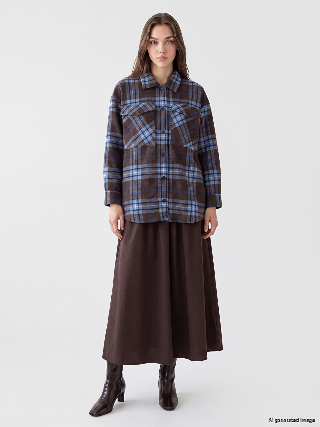 Plaid Women's Oversize Shirt Tunic-1