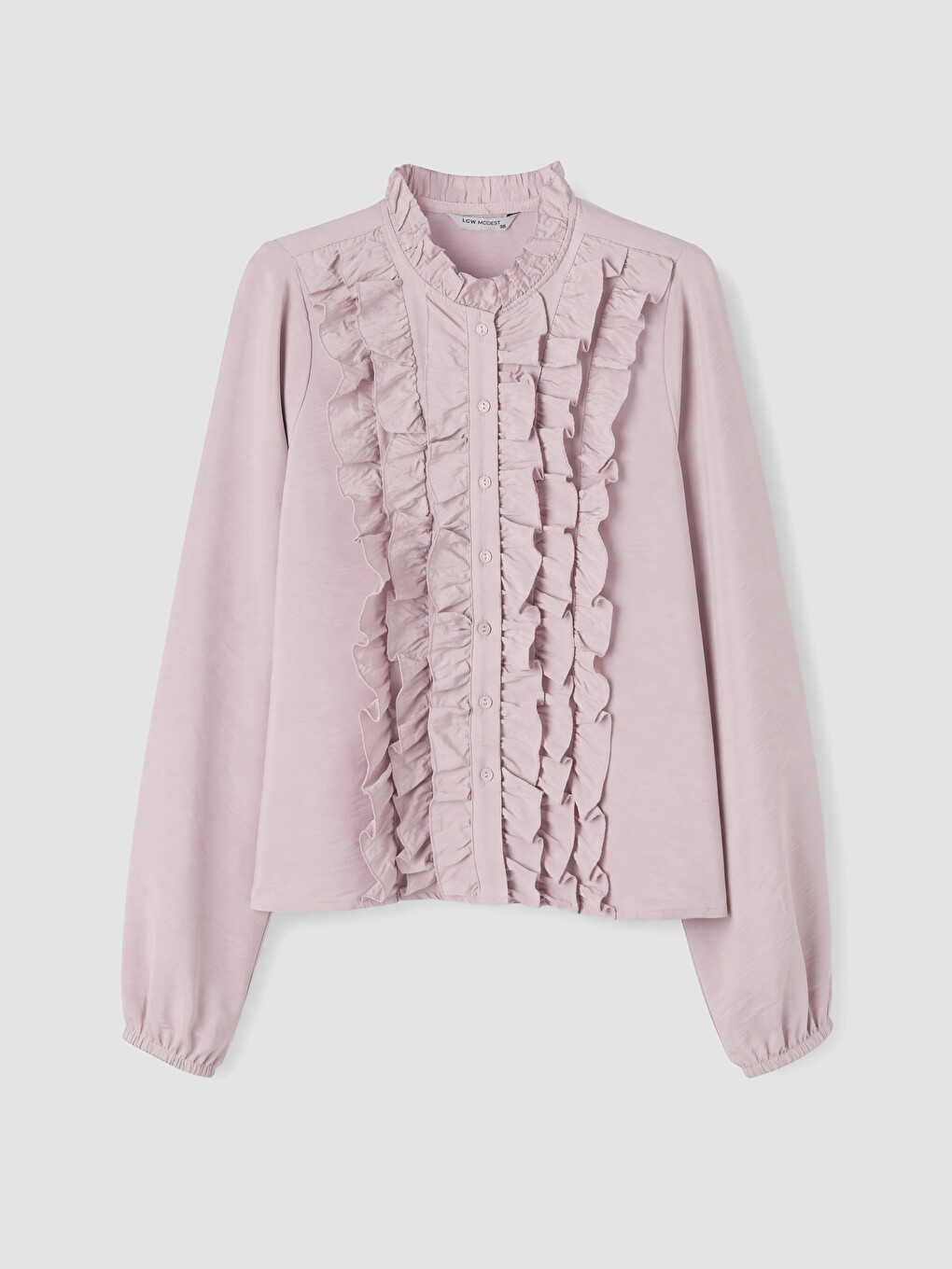 Ruffle Detailed Grandad Collar Women's Blouse-4