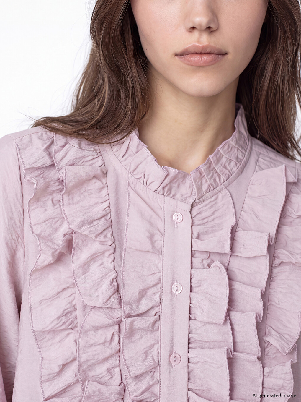 Ruffle Detailed Grandad Collar Women's Blouse-2