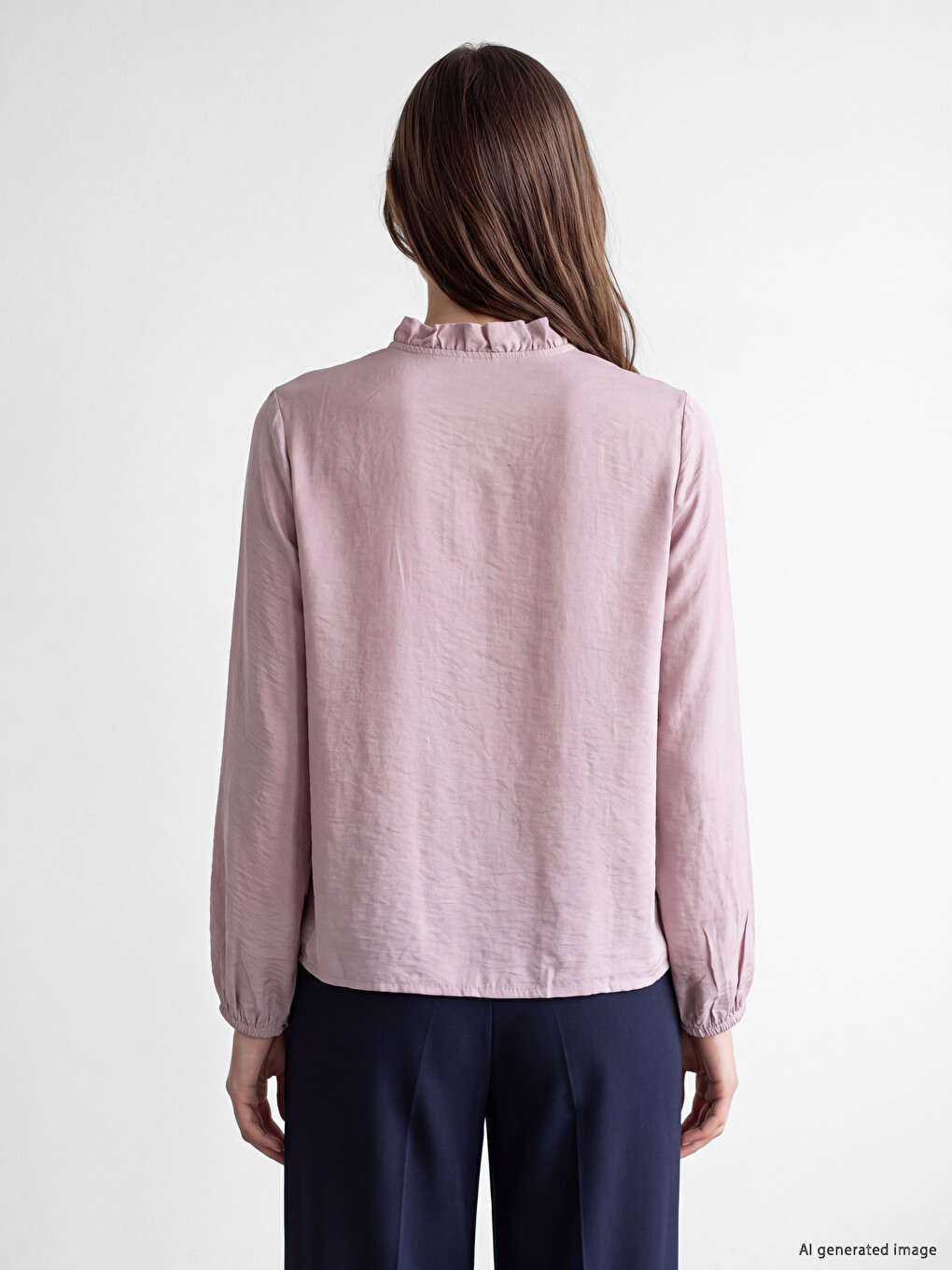 Ruffle Detailed Grandad Collar Women's Blouse-3