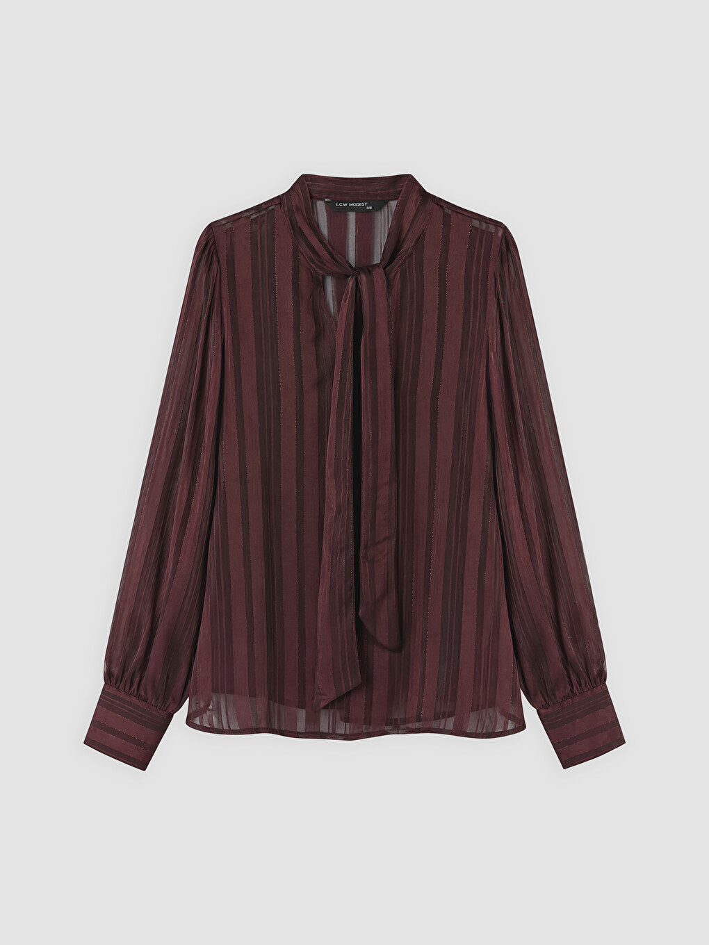 Scarf Neck Striped Blouse-4