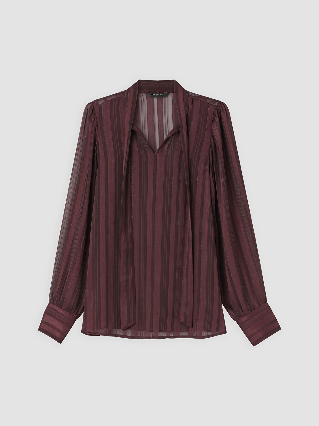 Scarf Neck Striped Blouse-5