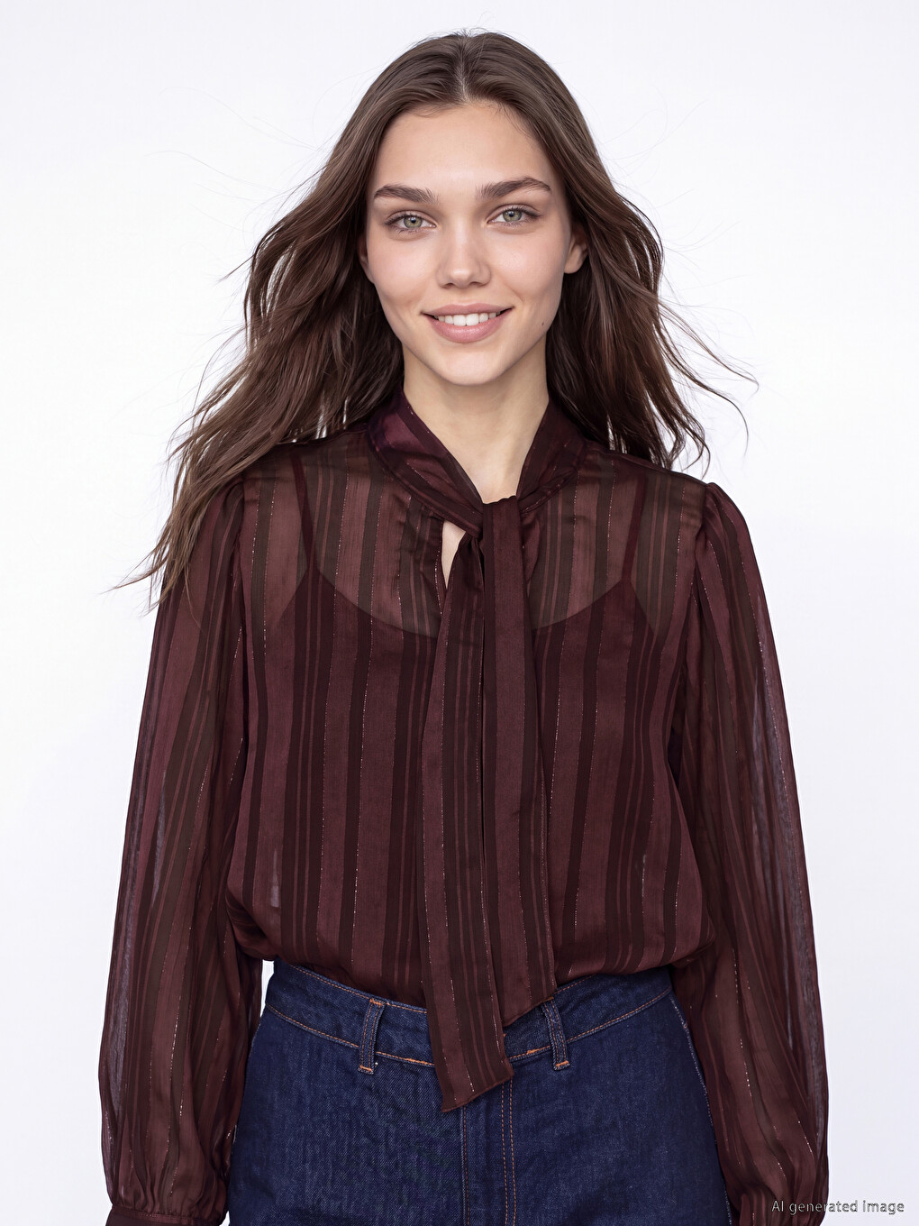 Scarf Neck Striped Blouse