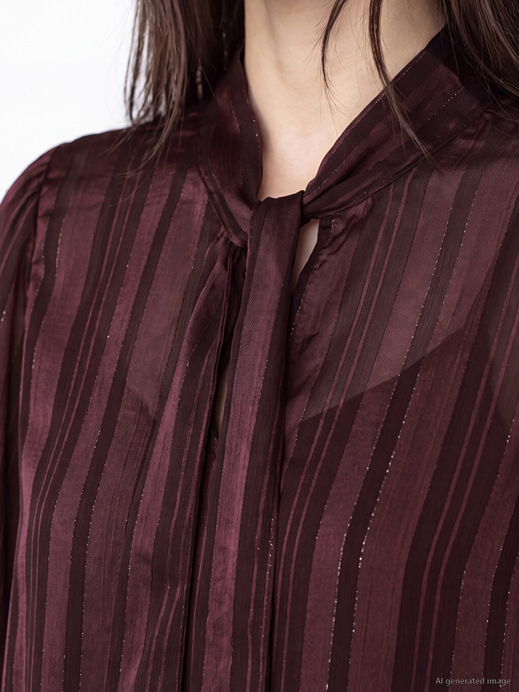 Scarf Neck Striped Blouse-2