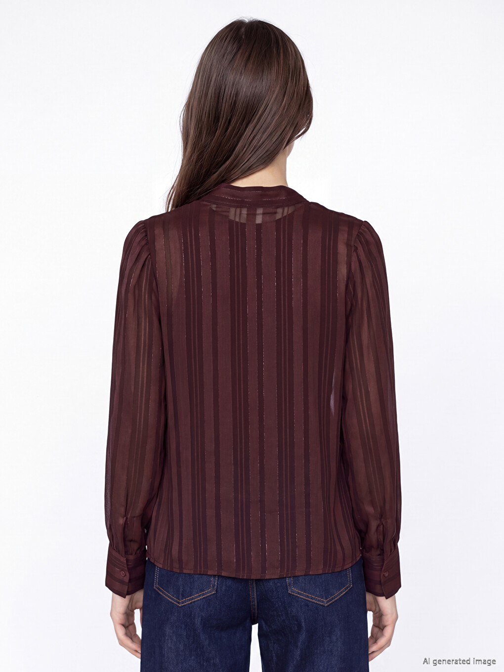 Scarf Neck Striped Blouse-3