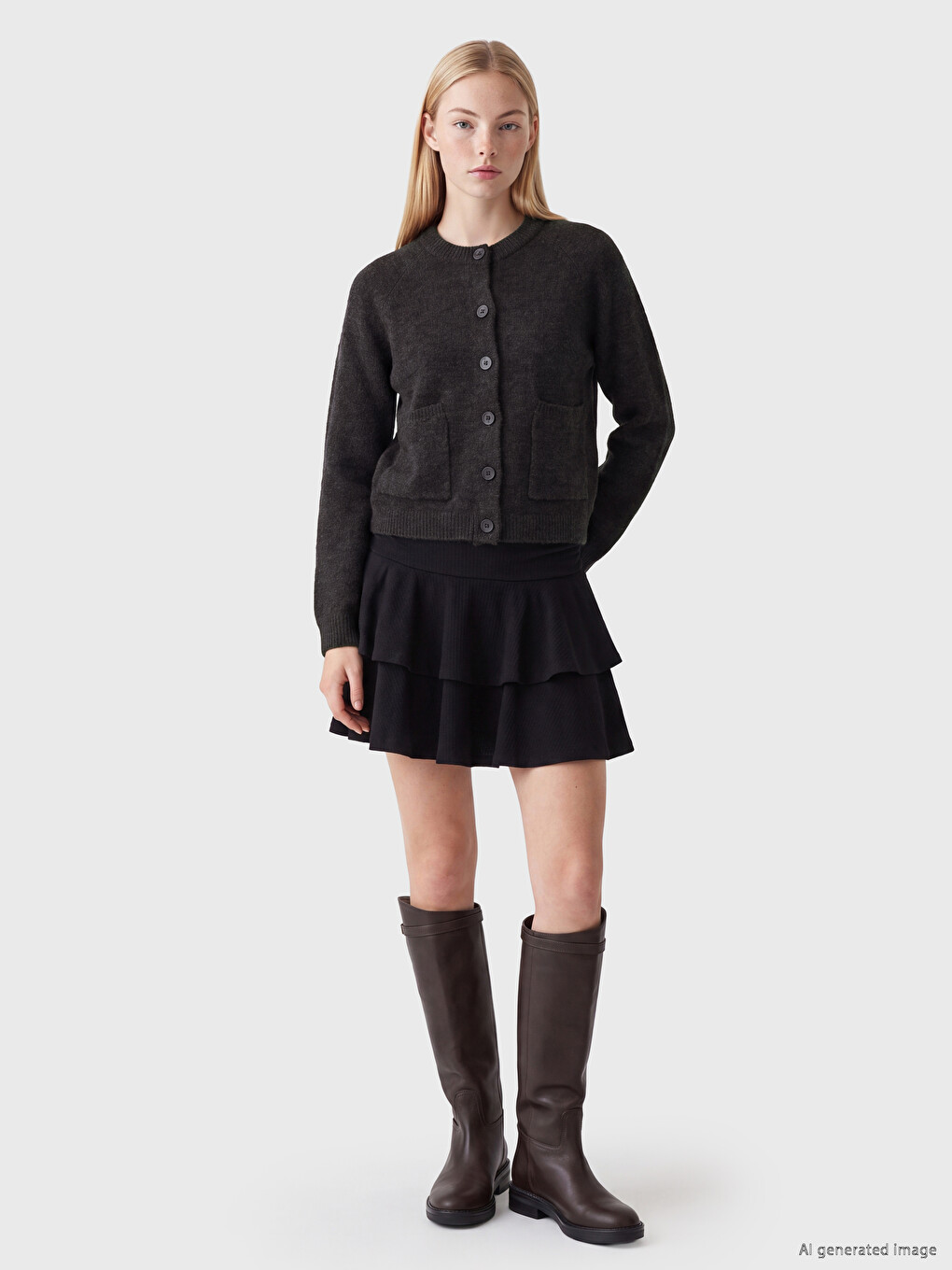 Crew Neck Women's Knitwear Cardigan-1