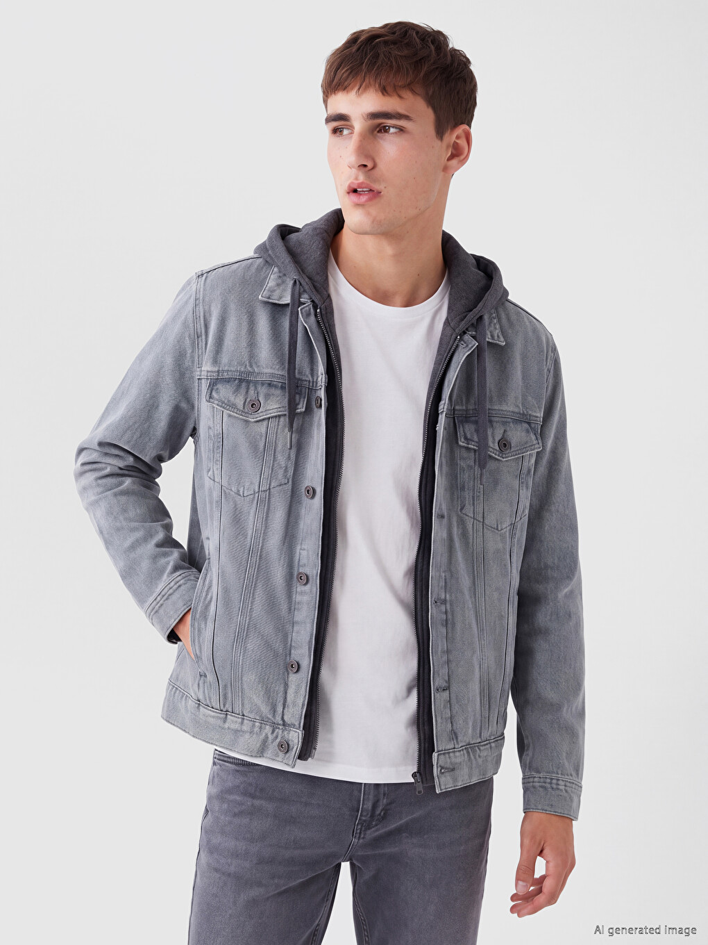 Gri Regular Fit Kapüşonlu Erkek Jean Mont