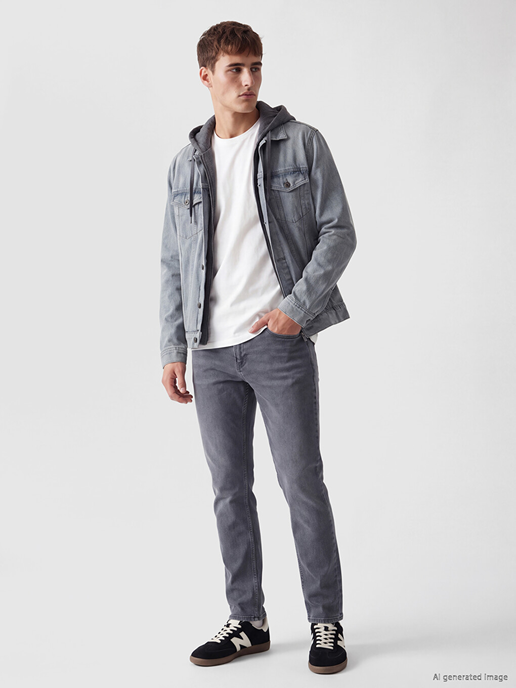 Gri Regular Fit Kapüşonlu Erkek Jean Mont-1