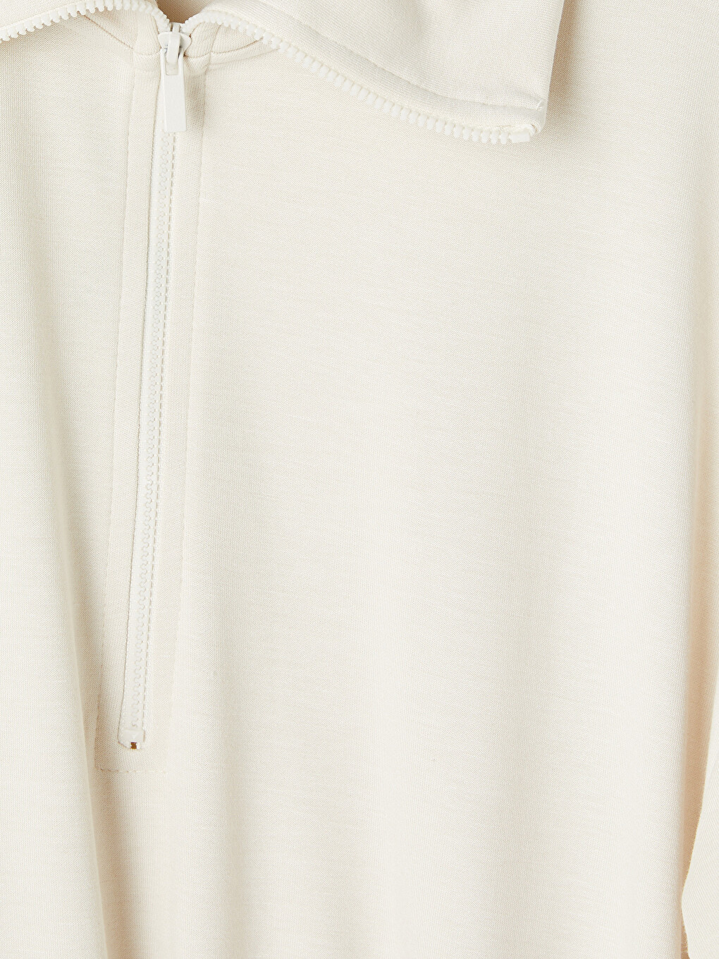 Bej Dik Yaka Oversize Kadın Sweatshirt Tunik-1