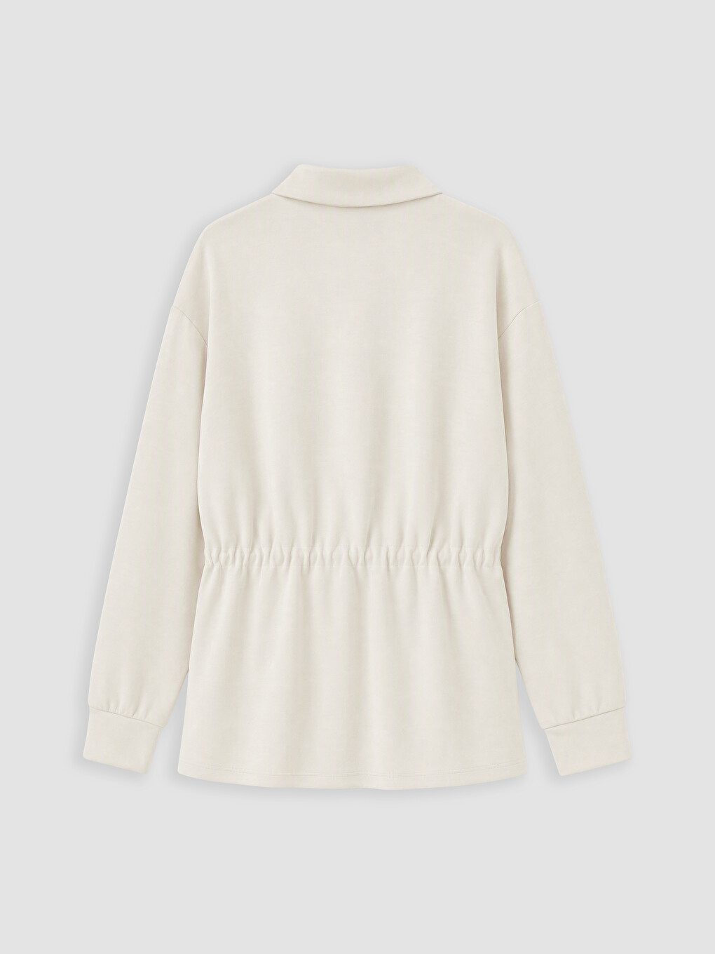 Bej Dik Yaka Oversize Kadın Sweatshirt Tunik-2