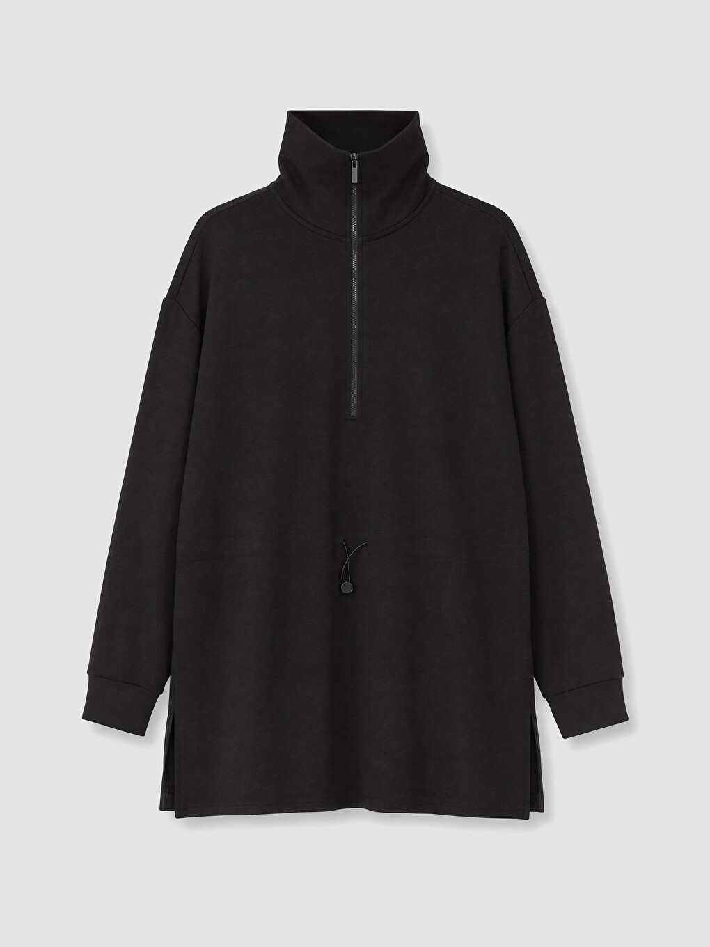 Siyah Dik Yaka Oversize Kadın Sweatshirt Tunik