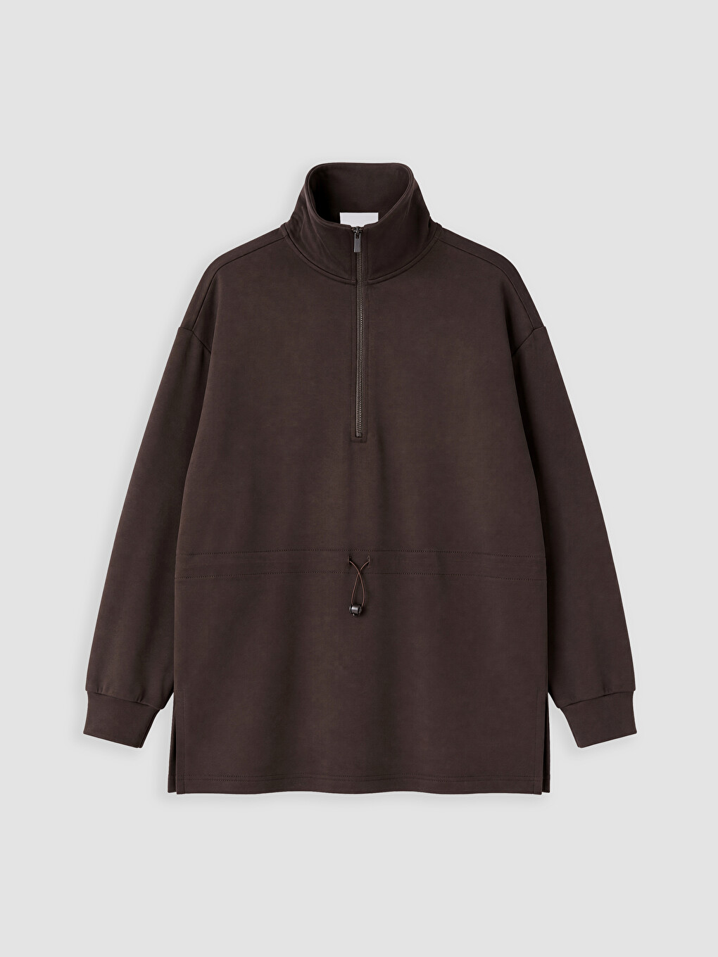 Kahverengi Dik Yaka Oversize Kadın Sweatshirt Tunik