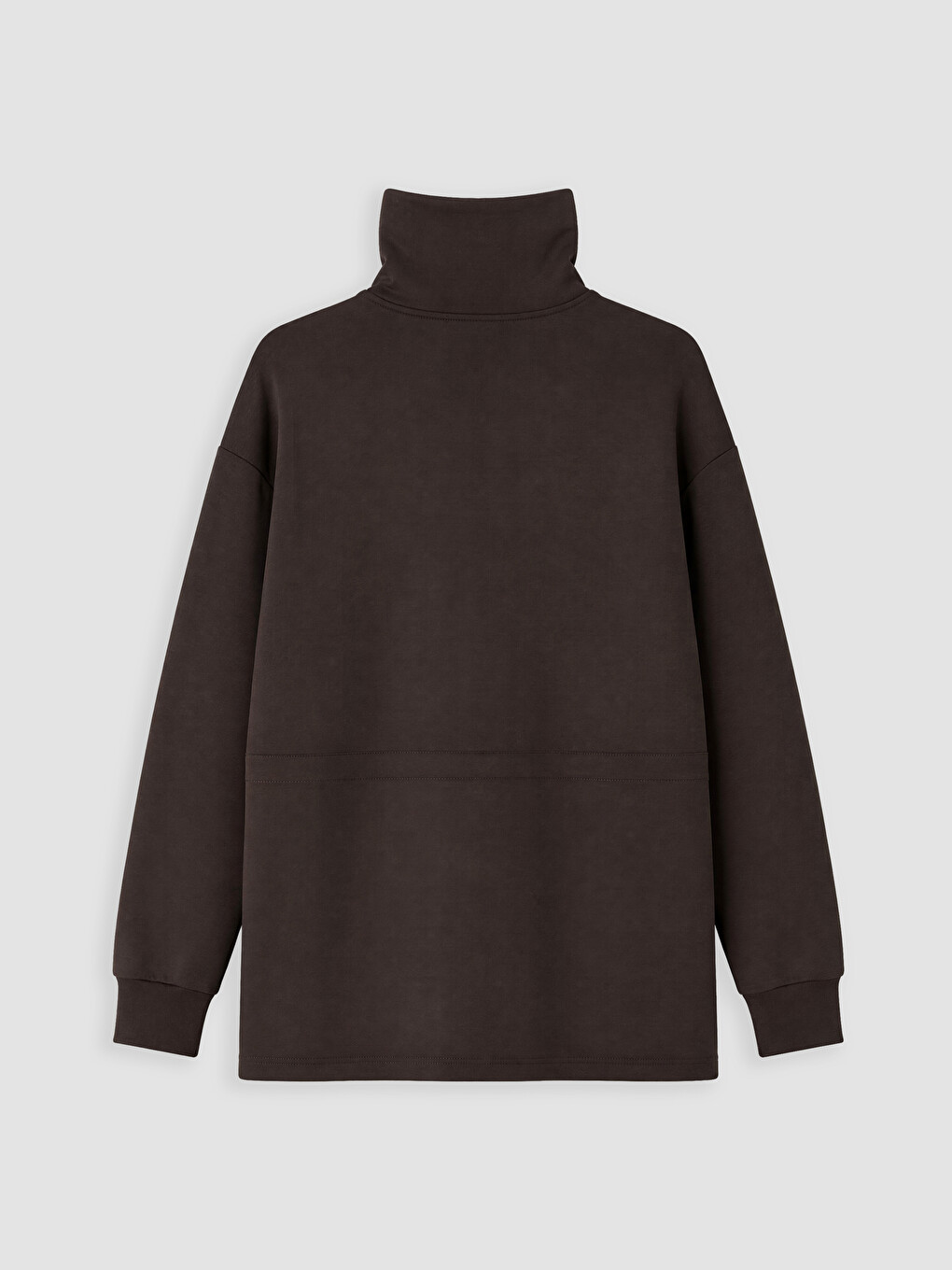 Kahverengi Dik Yaka Oversize Kadın Sweatshirt Tunik-2