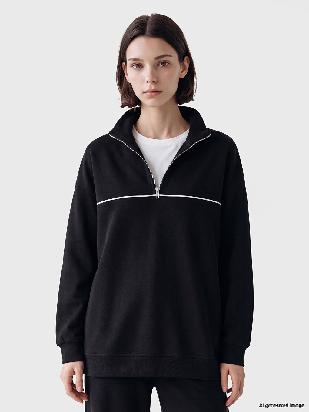 Siyah Soft Touch Oversize Kadın Sweatshirt Tunik