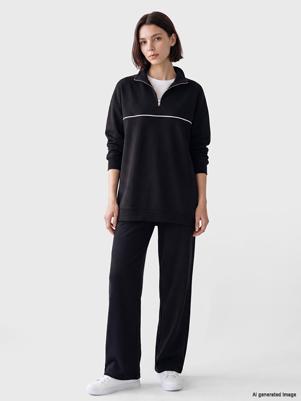 Siyah Soft Touch Oversize Kadın Sweatshirt Tunik-1