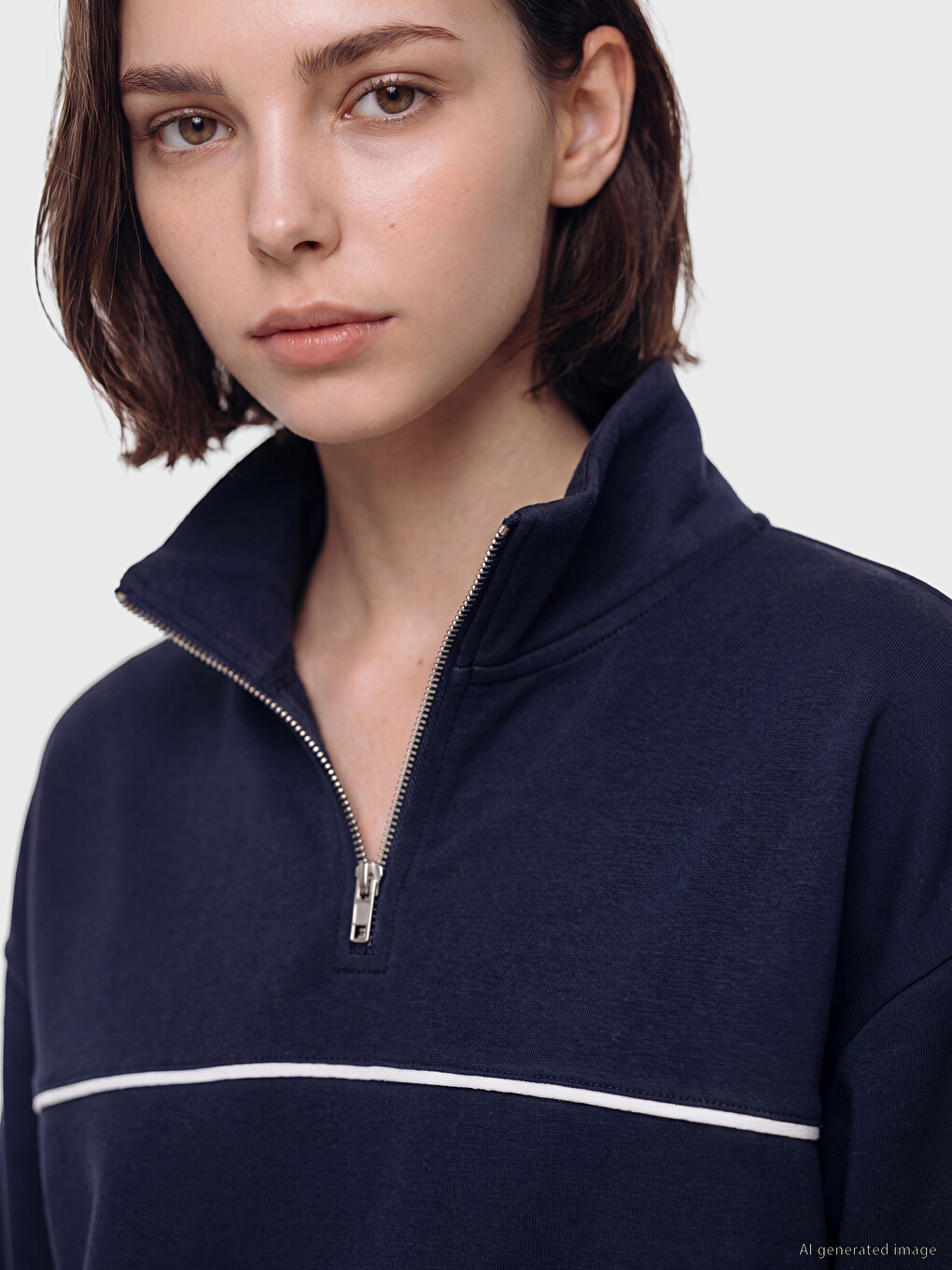 Lacivert Soft Touch Oversize Kadın Sweatshirt Tunik-2