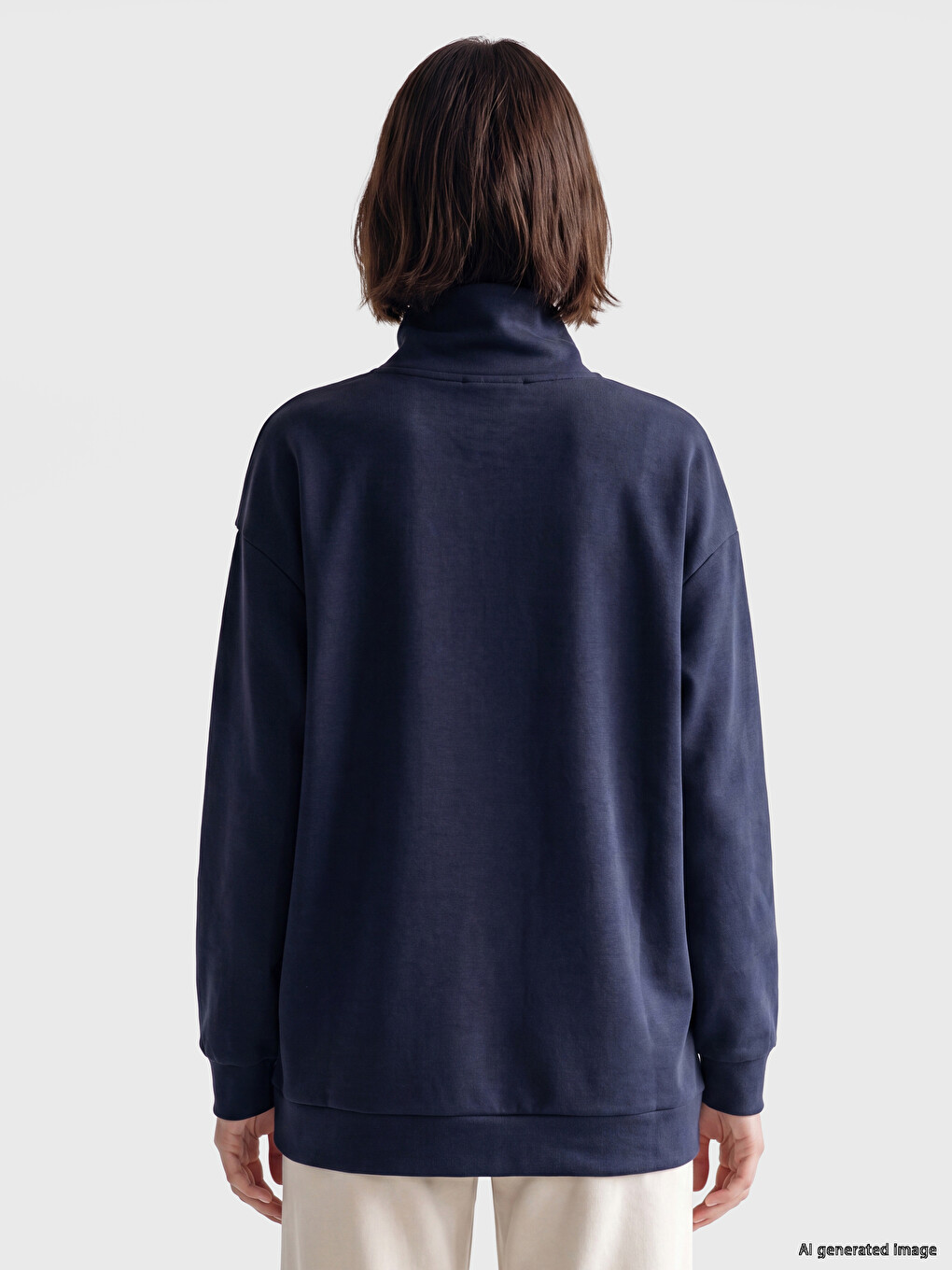 Lacivert Soft Touch Oversize Kadın Sweatshirt Tunik-3
