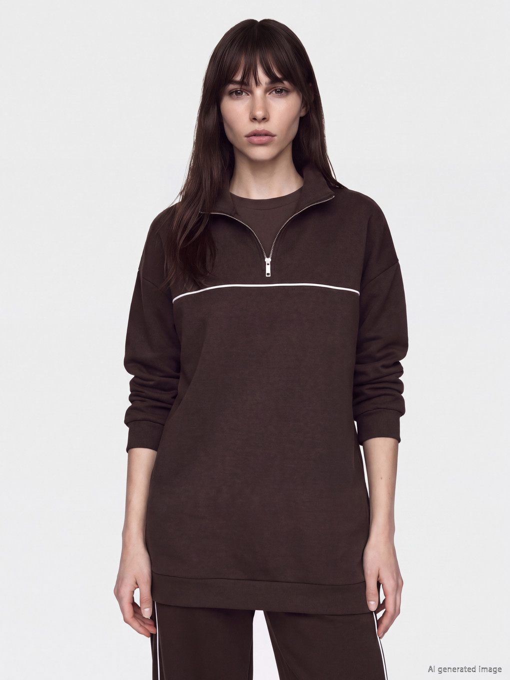 Kahverengi Soft Touch Oversize Kadın Sweatshirt Tunik