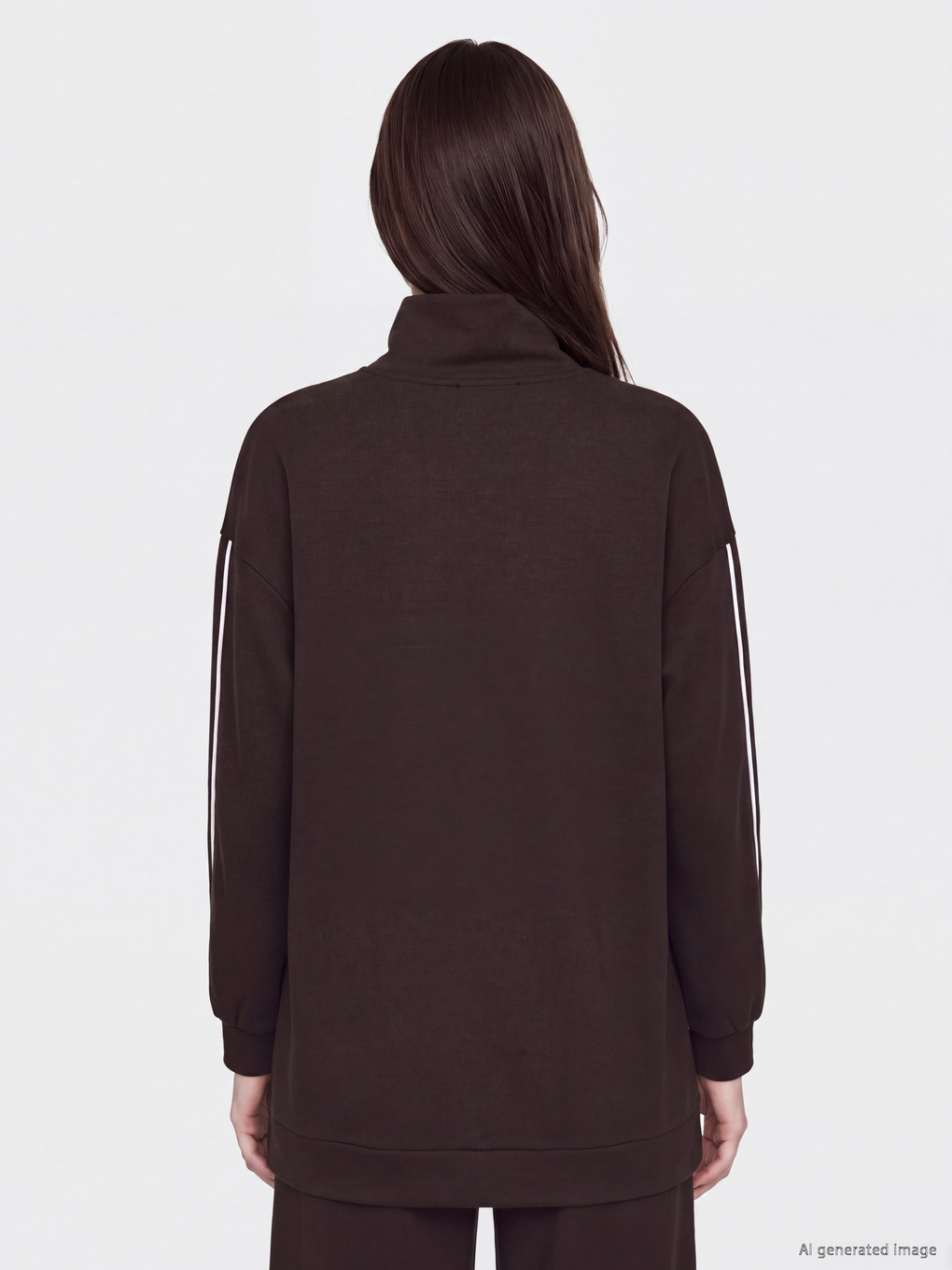 Kahverengi Soft Touch Oversize Kadın Sweatshirt Tunik-4
