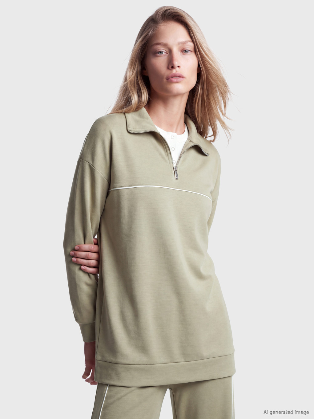 Haki Soft Touch Oversize Kadın Sweatshirt Tunik