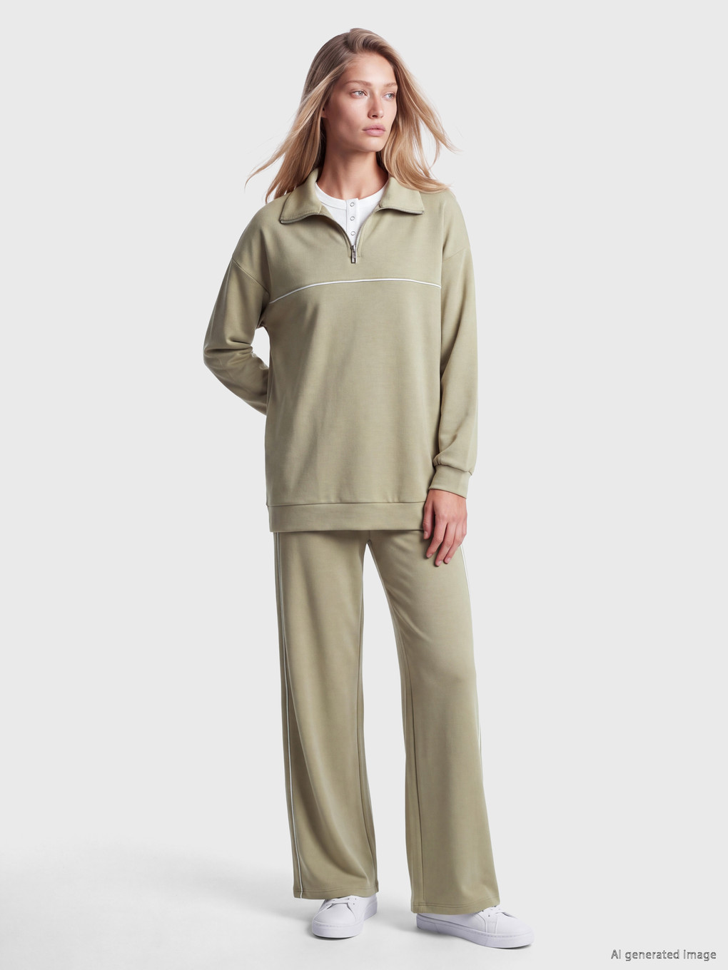 Haki Soft Touch Oversize Kadın Sweatshirt Tunik-1