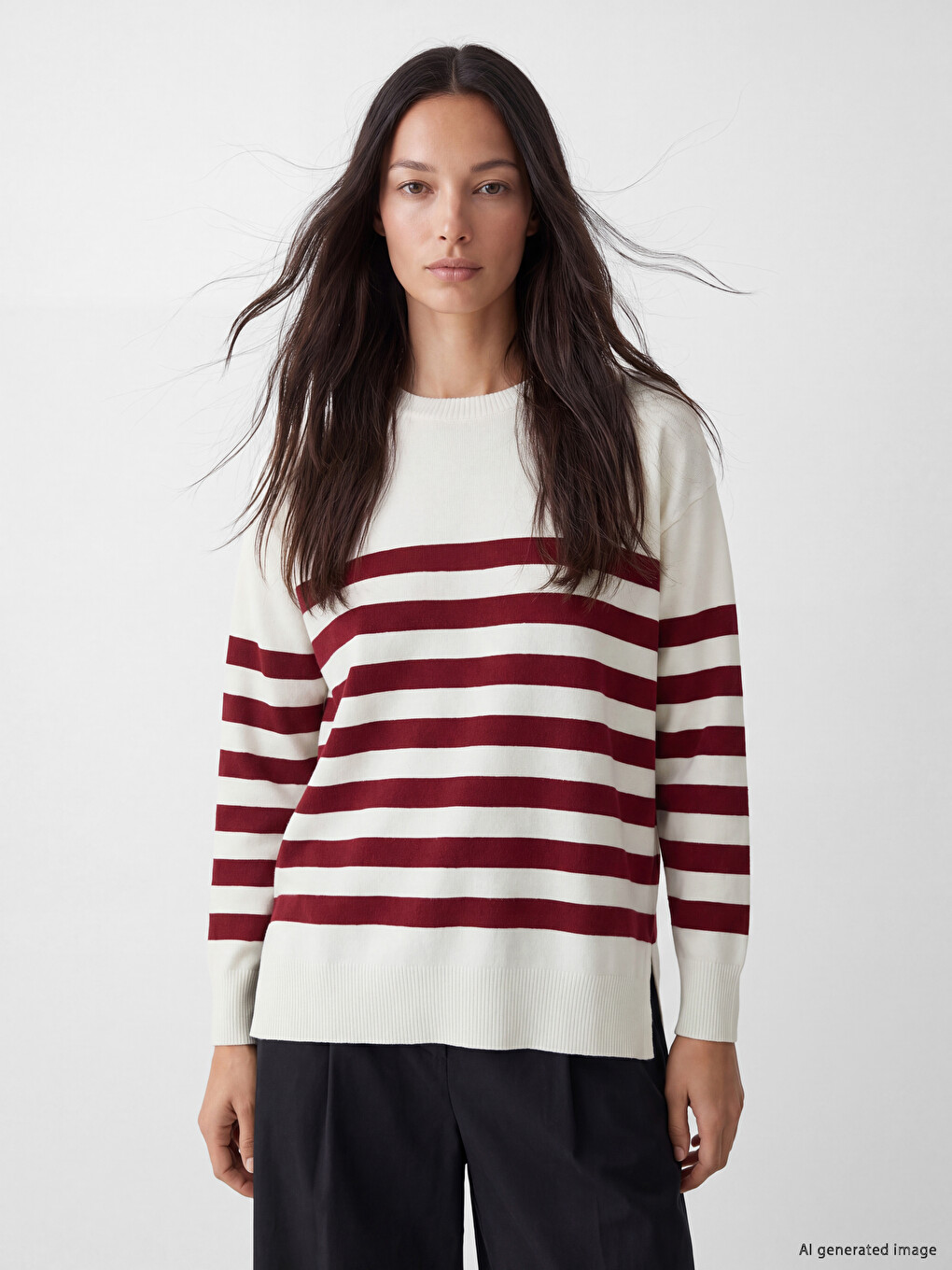 Crew Neck Striped Women's Sweater