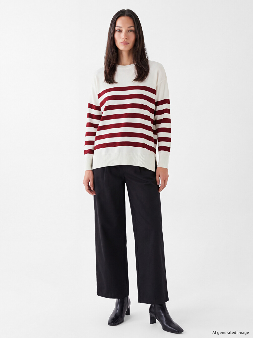 Crew Neck Striped Women's Sweater-1