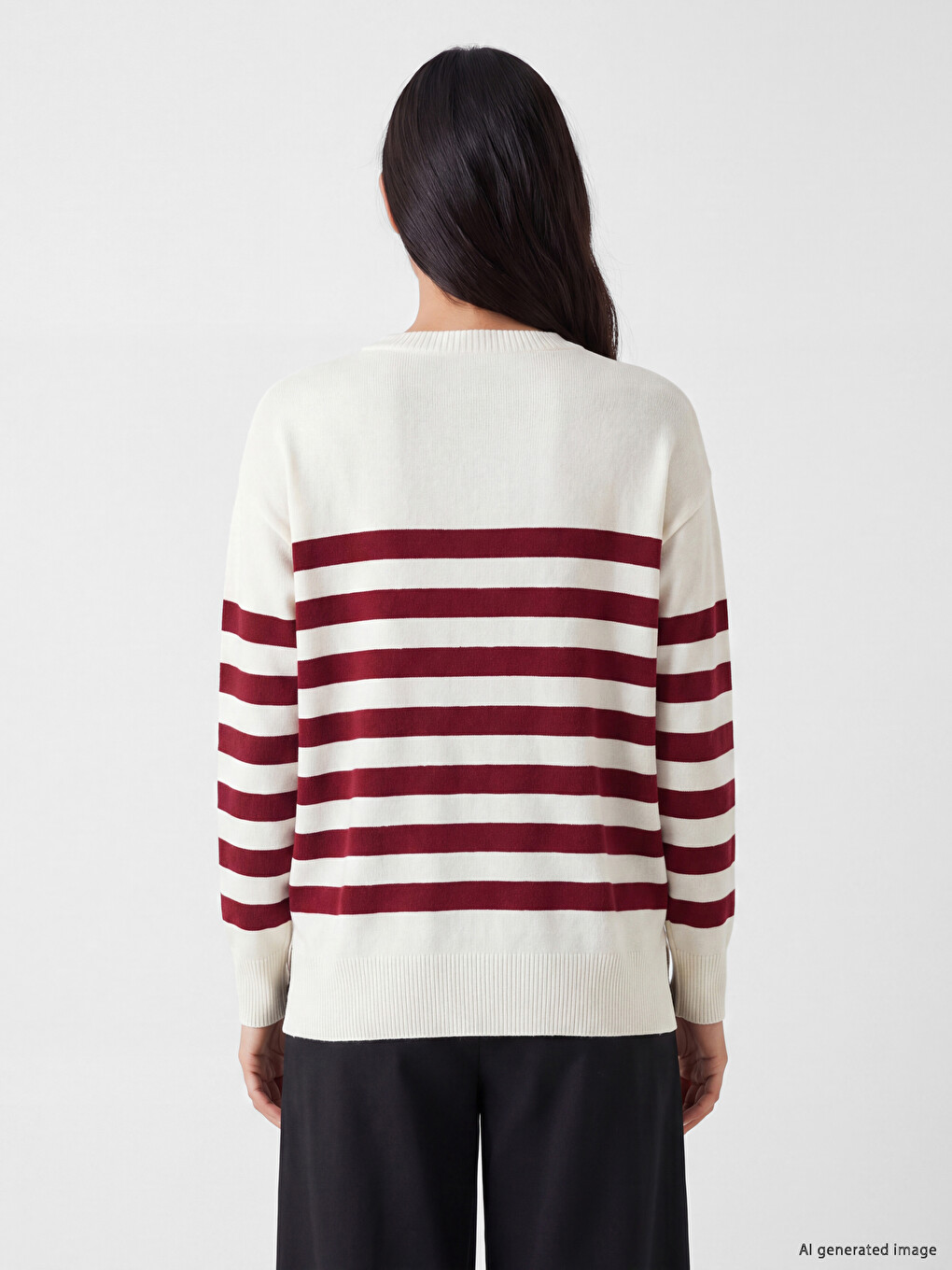 Crew Neck Striped Women's Sweater-3