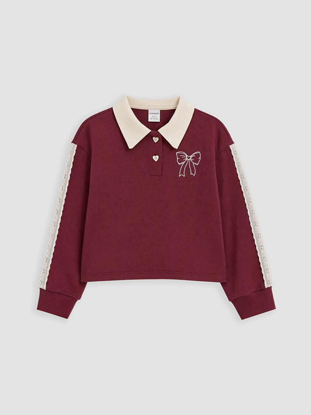 Bordo Polo Yaka Nakışlı Kız Çocuk Takım-1