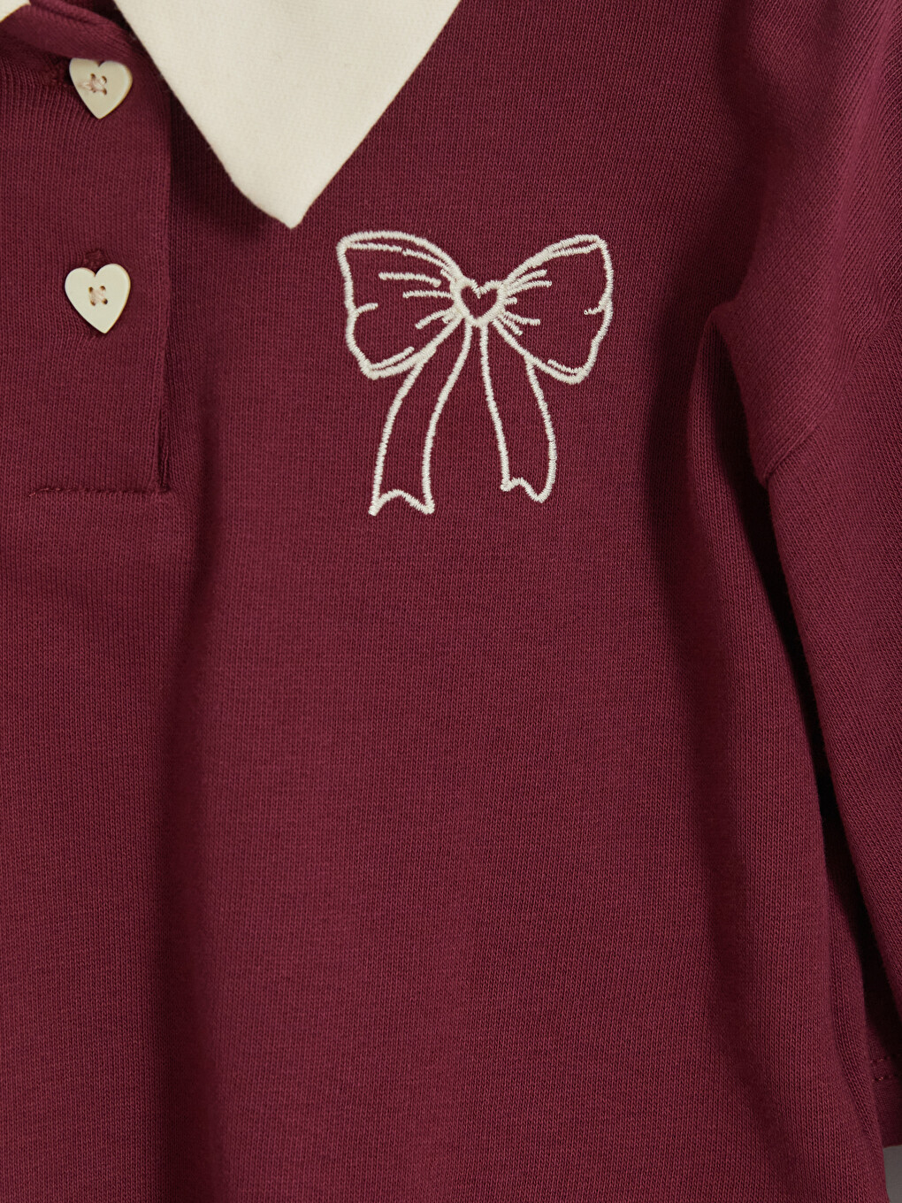 Bordo Polo Yaka Nakışlı Kız Çocuk Takım-2