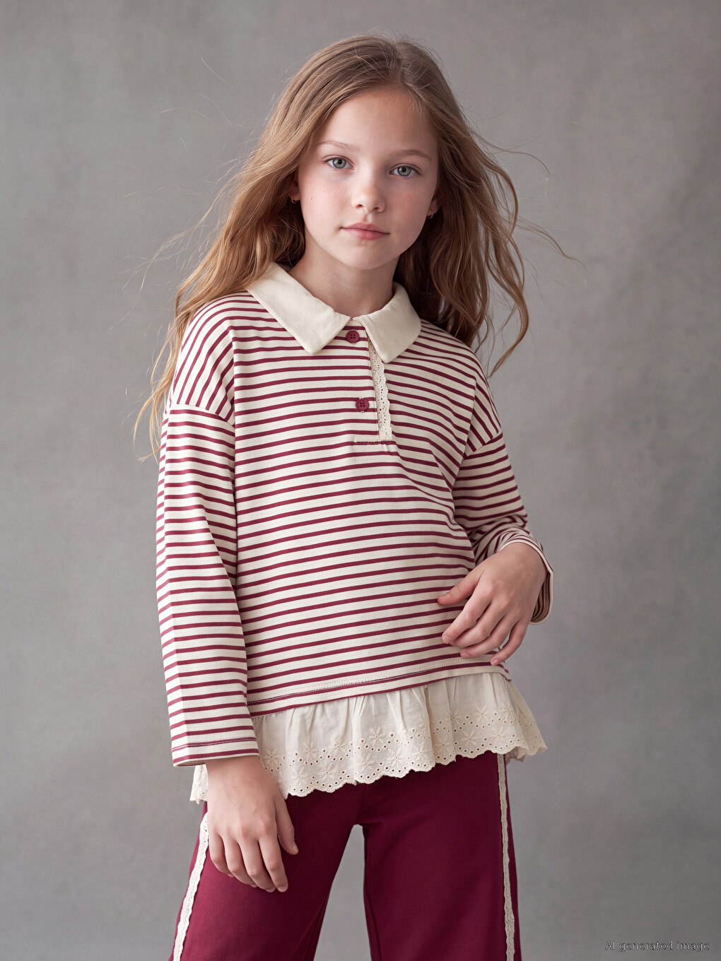 Polo Collar Striped Girls' Set