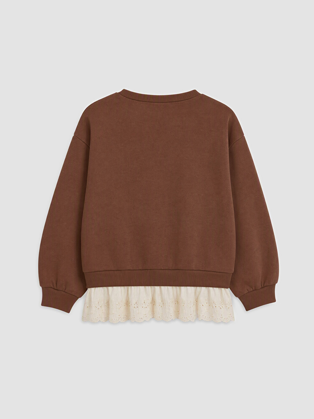 Kahverengi Baskılı Kız Çocuk Kalın Sweatshirt-2