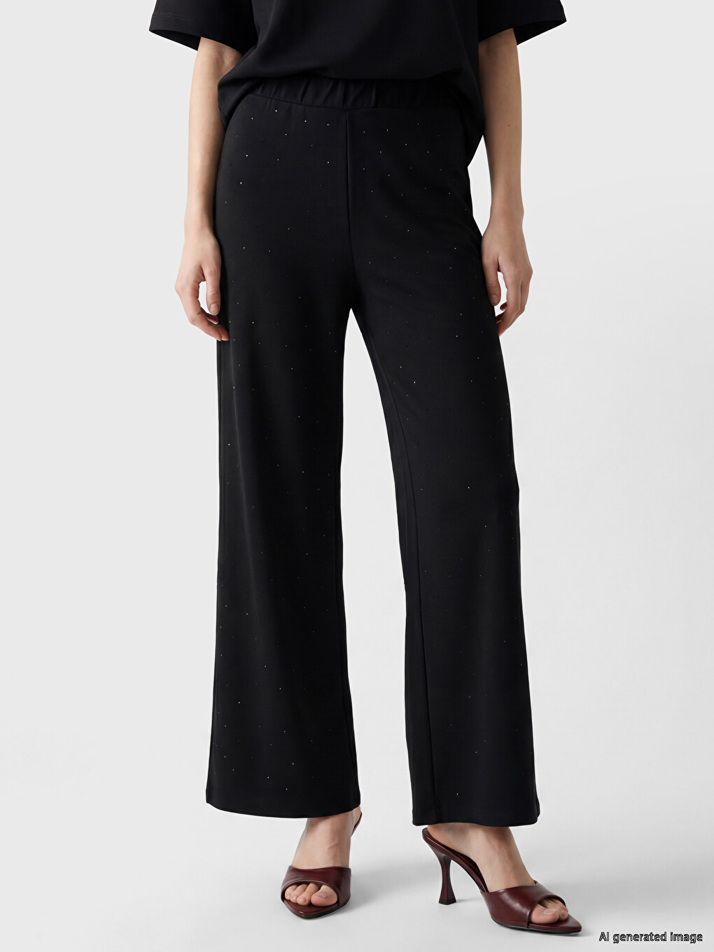 Siyah Taşlı Soft Touch Kadın Pantolon-1